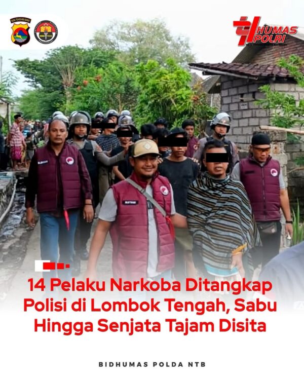 Polres Lombok Tengah Gempur Jaringan Narkoba, 14 Pelaku Diamankan, Sabu Hingga Senjata Tajam Turut Disita